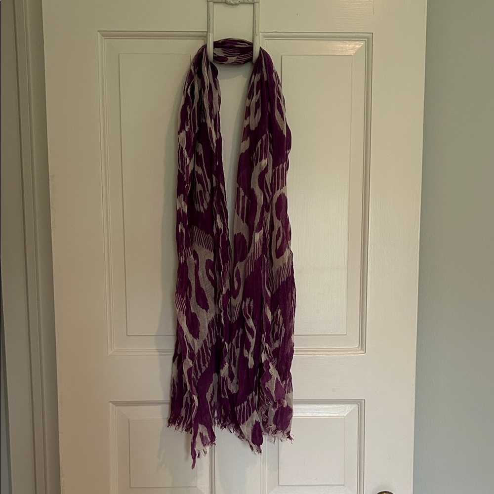 Purple and Cream Ikat Print Scarf
